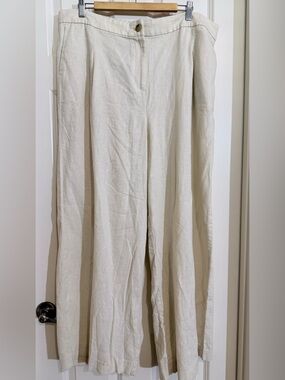 J. Crew Linen Wide-Leg Trousers in Light Beige